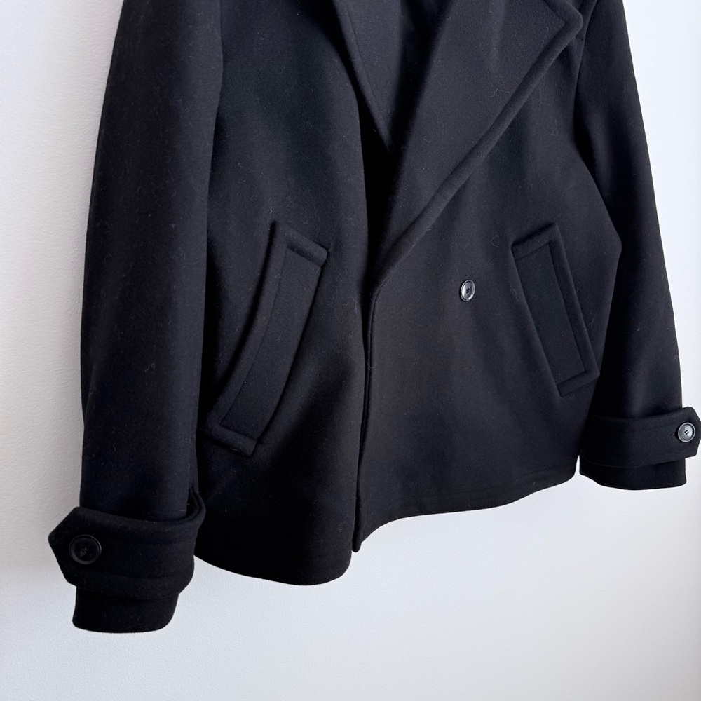 Zara NWOT Men's Black Peacoat Jacket, Classic Wool Blend, Pockets, Size M - Picture 6 of 9